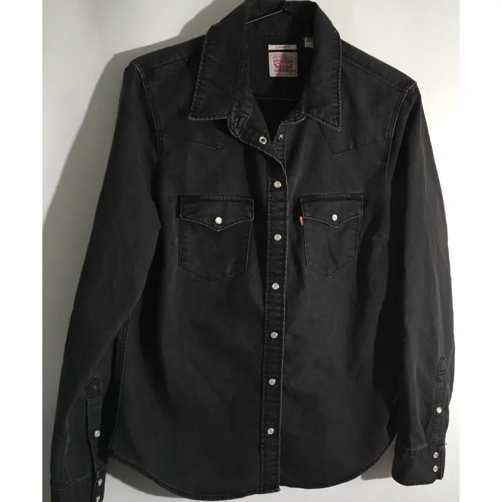 Levi's Ultimate Women's Size Medium Black Western Fringe Denim Long Sleeve Top
